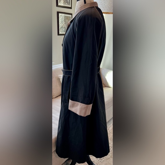 Fleet Street Vintage 1980’s Trench Coat Black Tan Size 16 Women’s - Picture 2 of 12